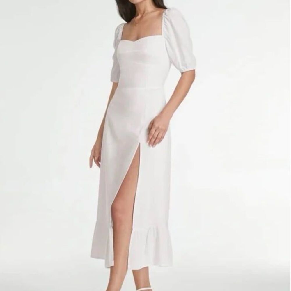 Commense Cottage White Puff Sleeve Slit Dress Size Small